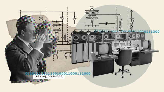 surreal collage depicting the website decision process