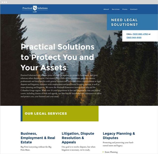 Practical Solutions Law desktop website design