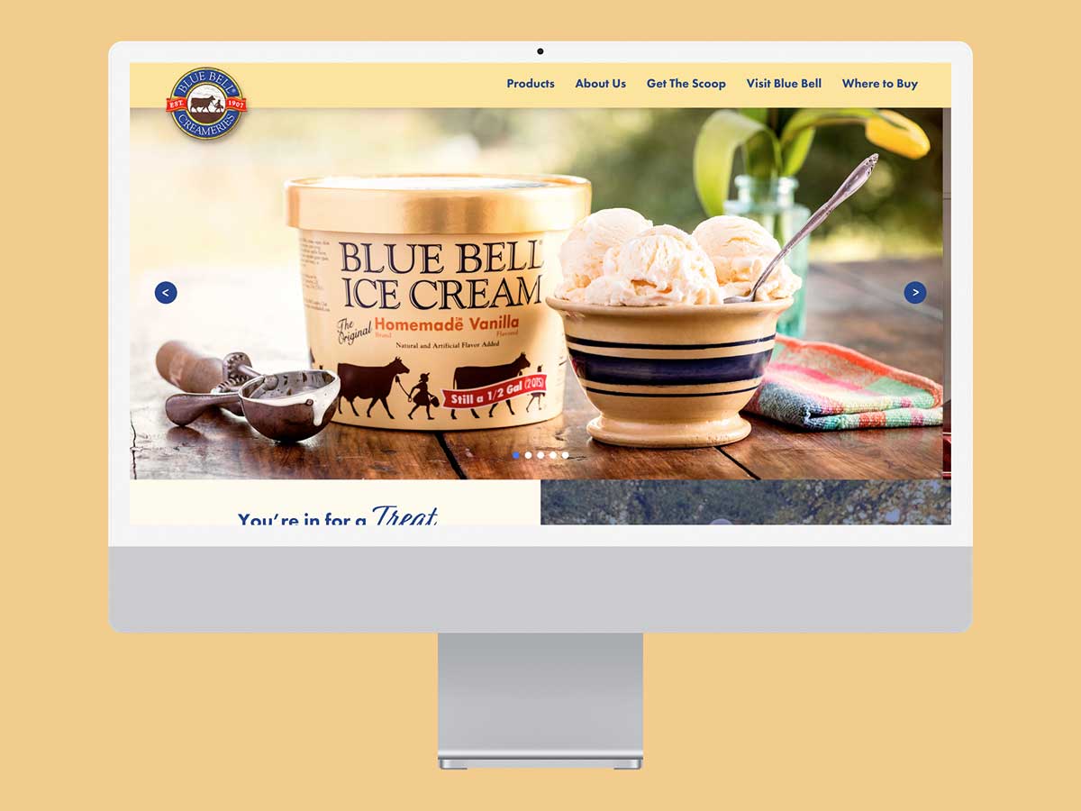 Blue Bell Creameries website in iMac frame