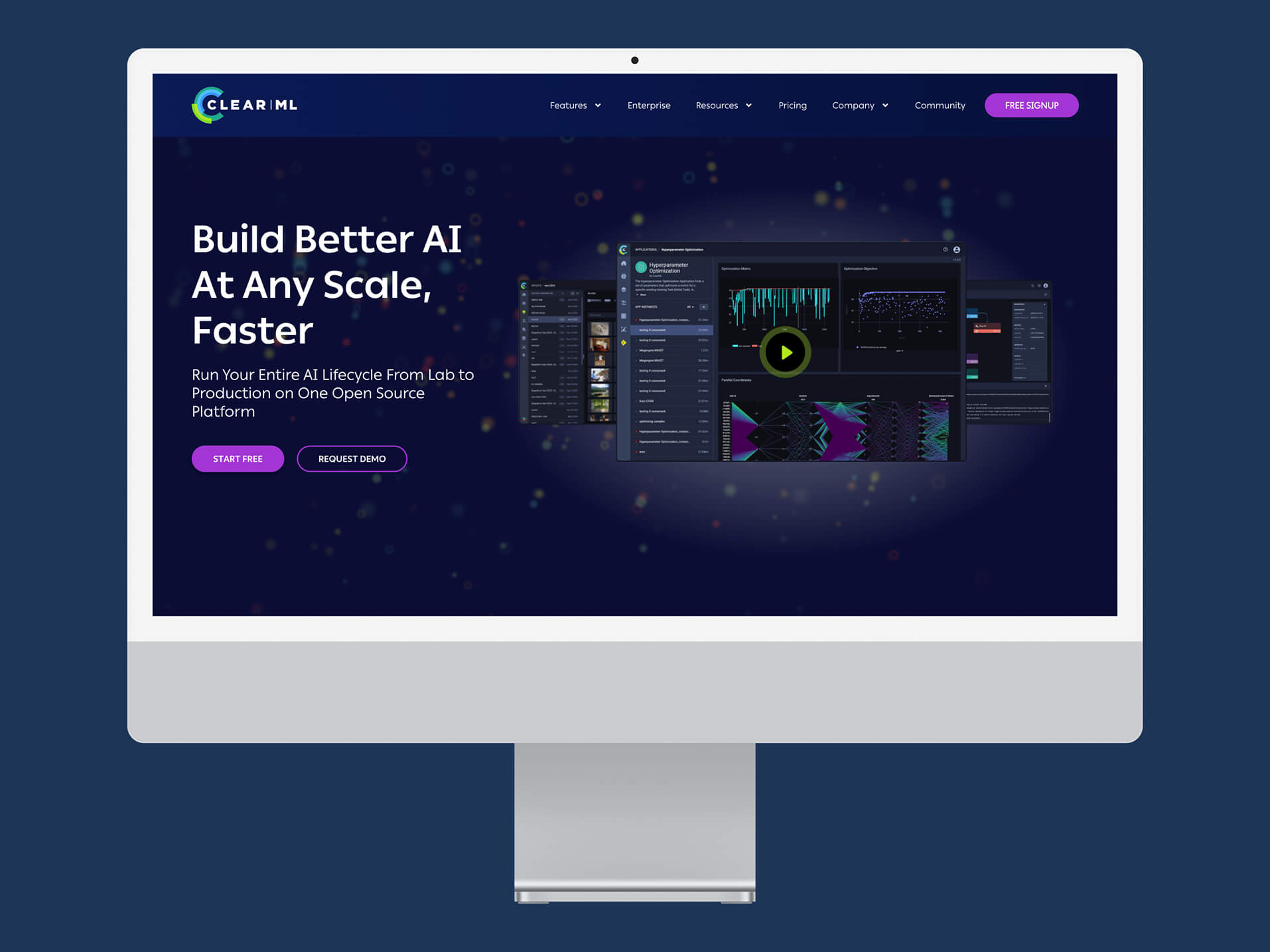 ClearML Homepage Design shown in monitor